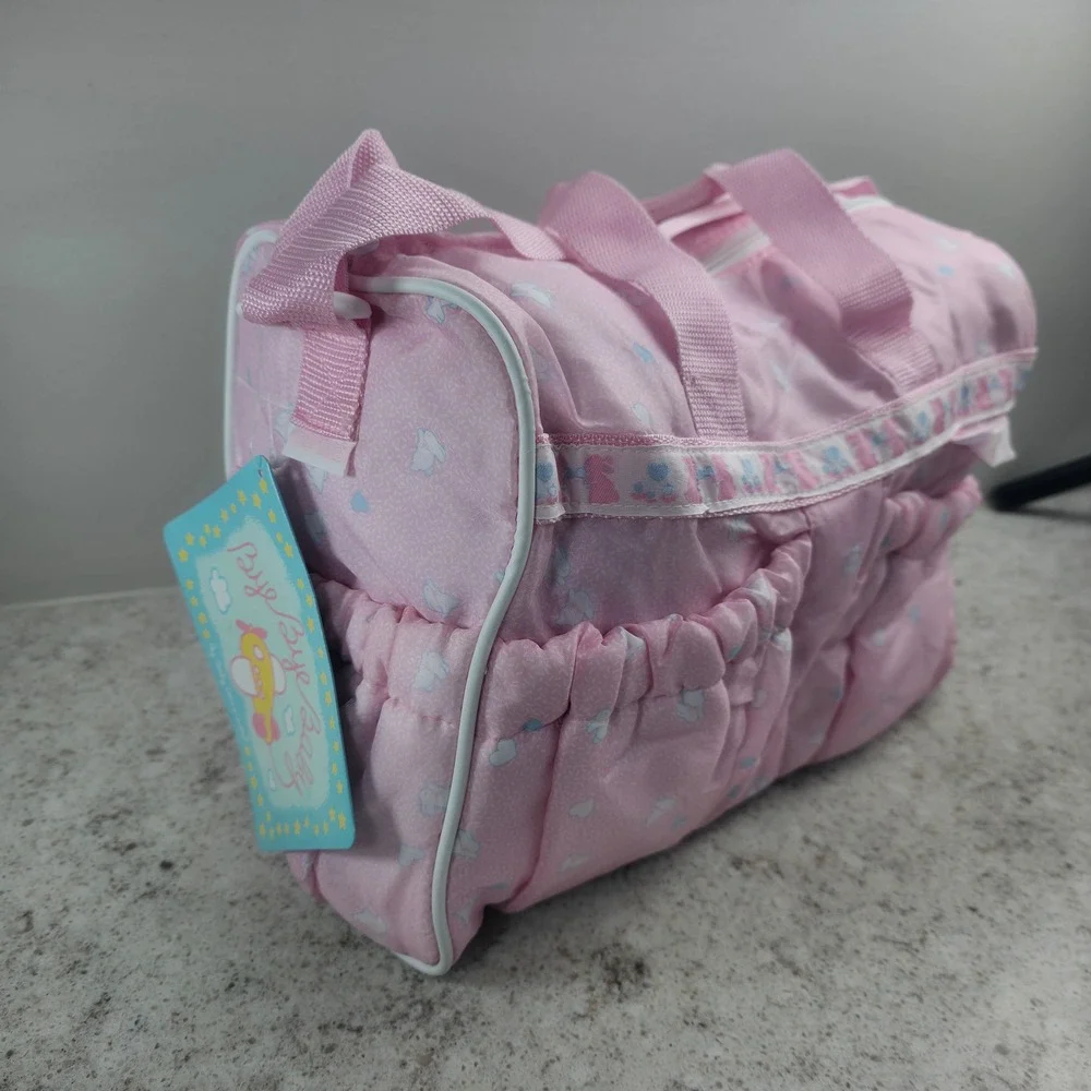 Bye Bye Baby by Baby Connection Diaper Bag Pink Bunny Heart Print with Mat NWT